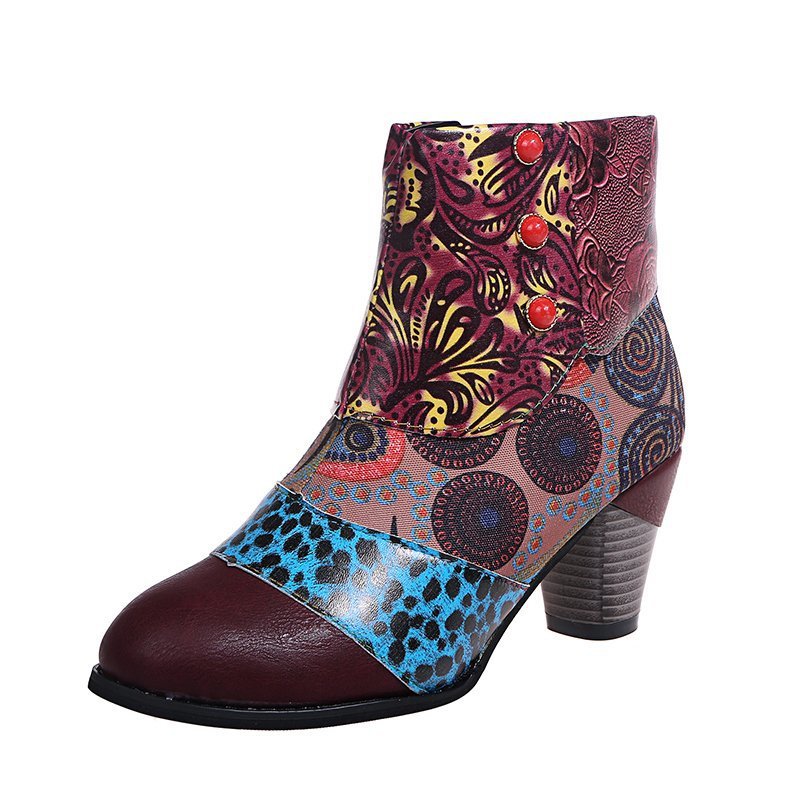 Stitching Jacquard Craft Fashion Short Women's Boots