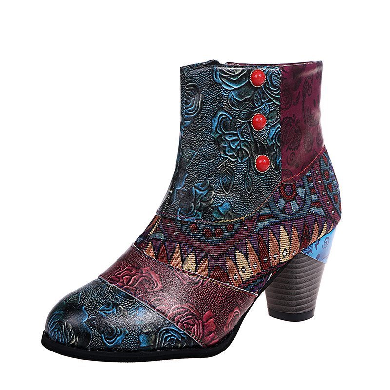 Stitching Jacquard Craft Fashion Short Women's Boots