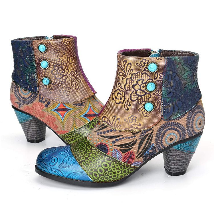 Stitching Jacquard Craft Fashion Short Women's Boots