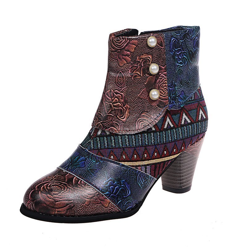 Stitching Jacquard Craft Fashion Short Women's Boots
