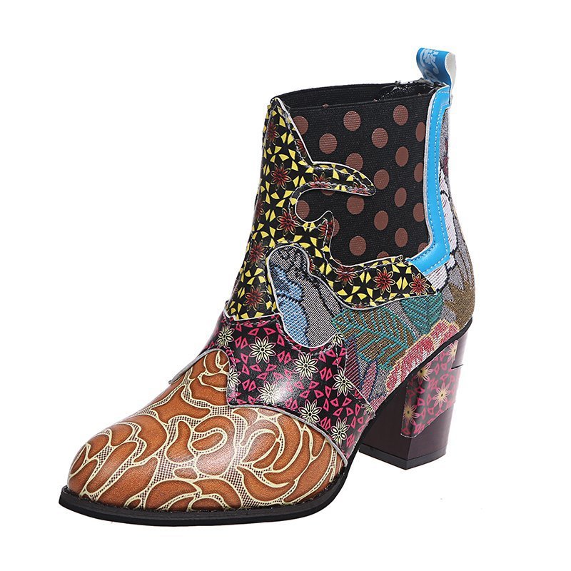Stitching Jacquard Craft Fashion Short Women's Boots