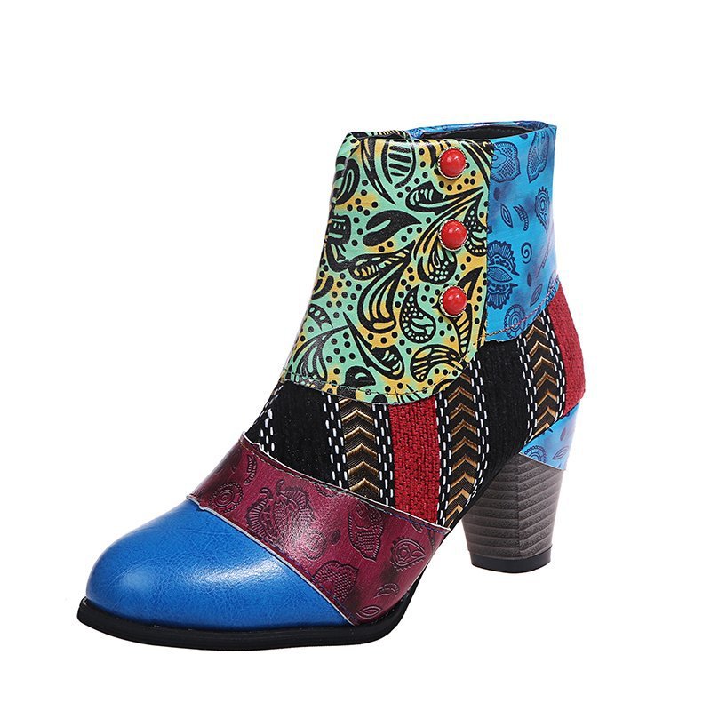 Stitching Jacquard Craft Fashion Short Women's Boots