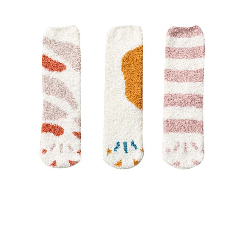 Cute Thick Coral Fleece Female Cat Paw Socks