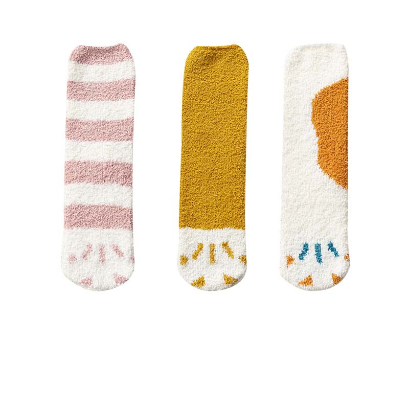 Cute Thick Coral Fleece Female Cat Paw Socks