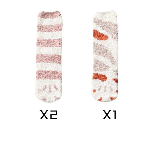 Cute Thick Coral Fleece Female Cat Paw Socks
