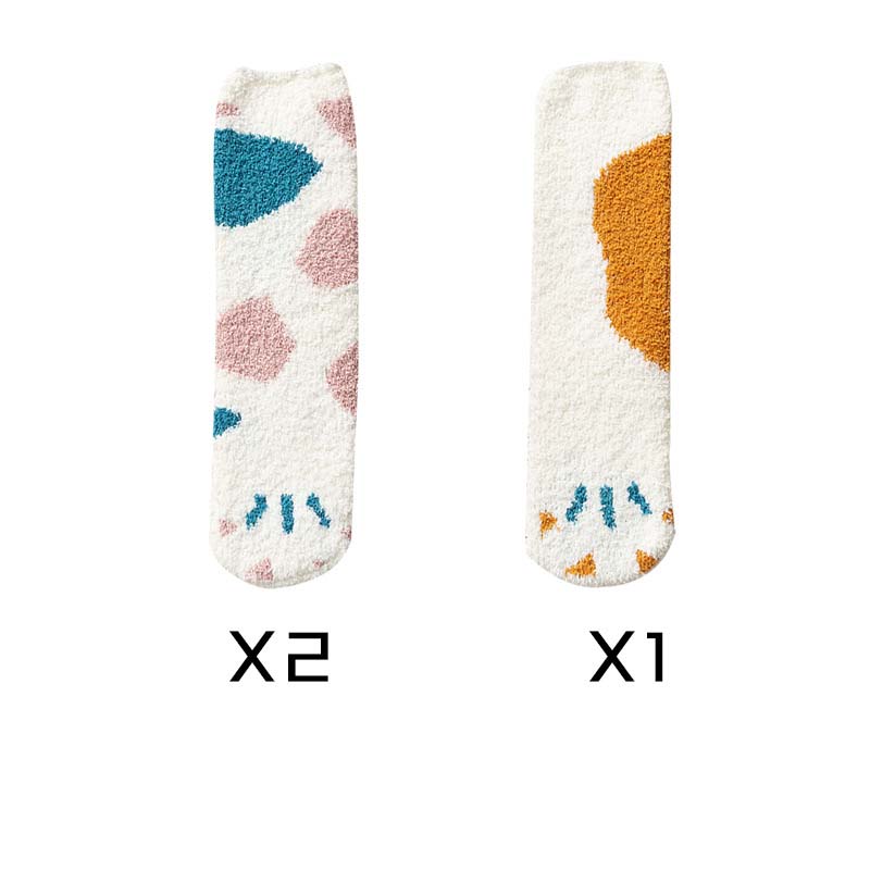 Cute Thick Coral Fleece Female Cat Paw Socks