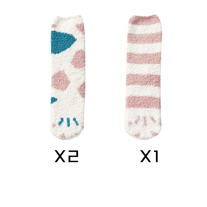 Cute Thick Coral Fleece Female Cat Paw Socks