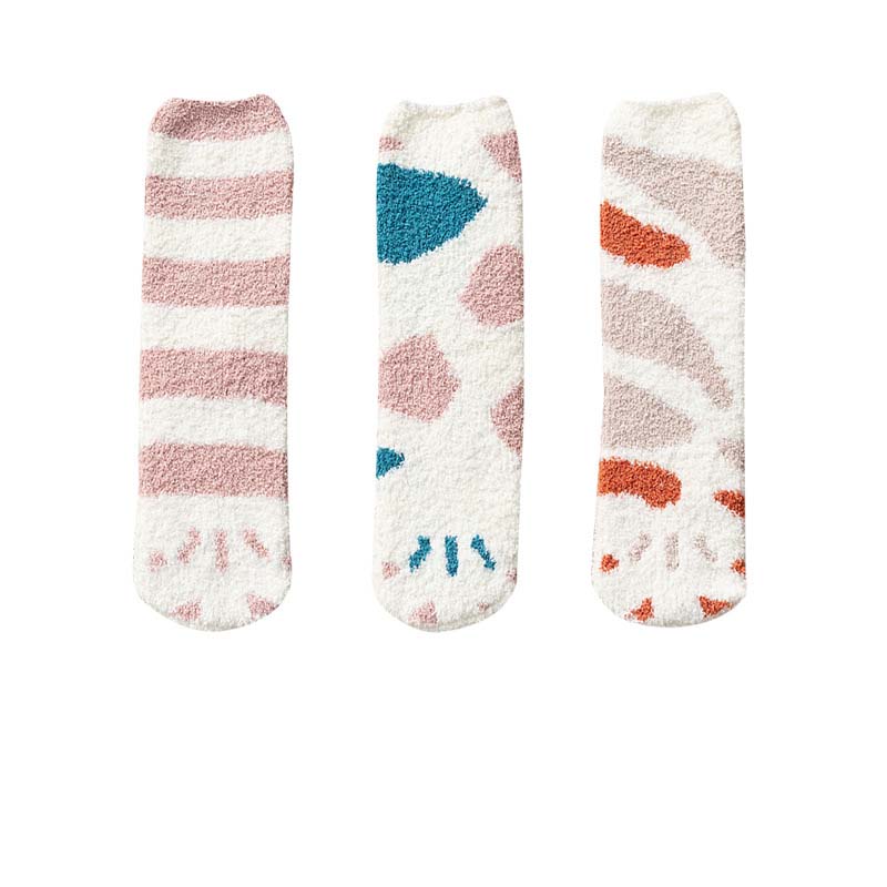 Cute Thick Coral Fleece Female Cat Paw Socks