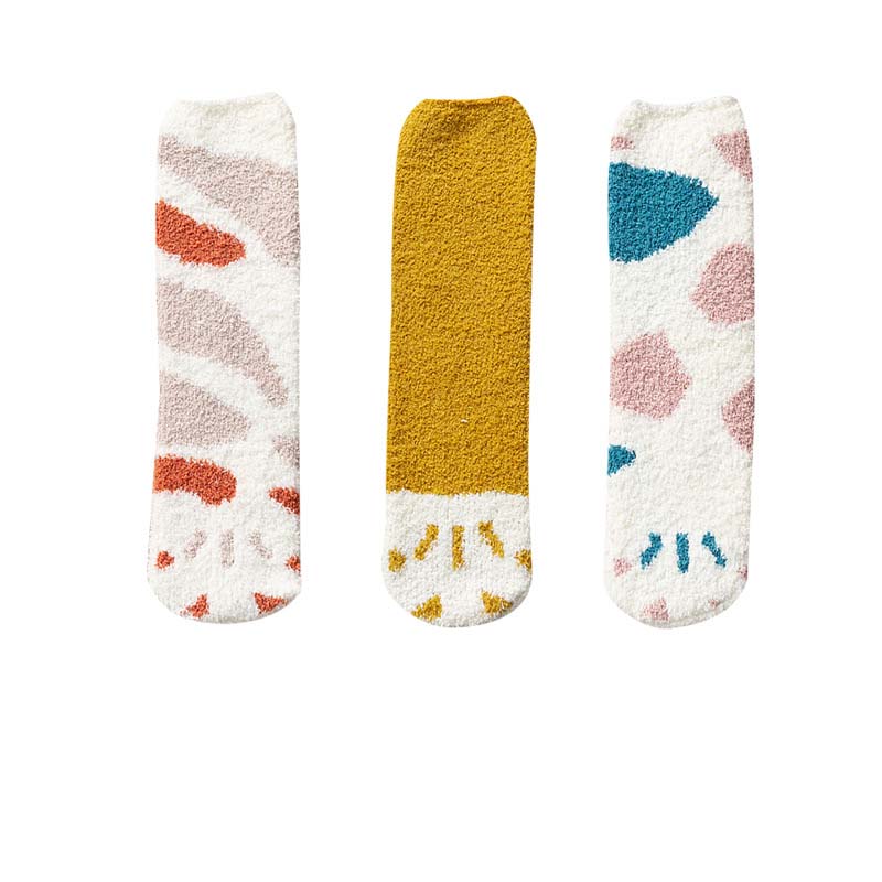 Cute Thick Coral Fleece Female Cat Paw Socks