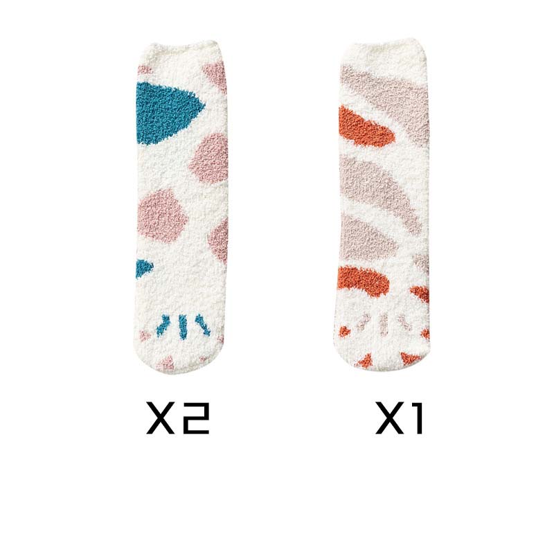 Cute Thick Coral Fleece Female Cat Paw Socks