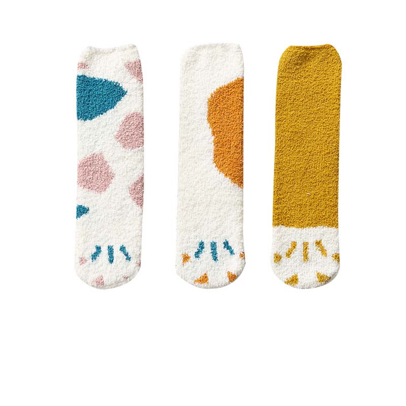 Cute Thick Coral Fleece Female Cat Paw Socks