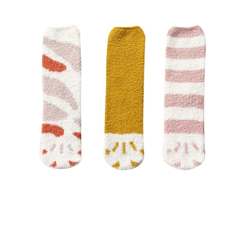 Cute Thick Coral Fleece Female Cat Paw Socks
