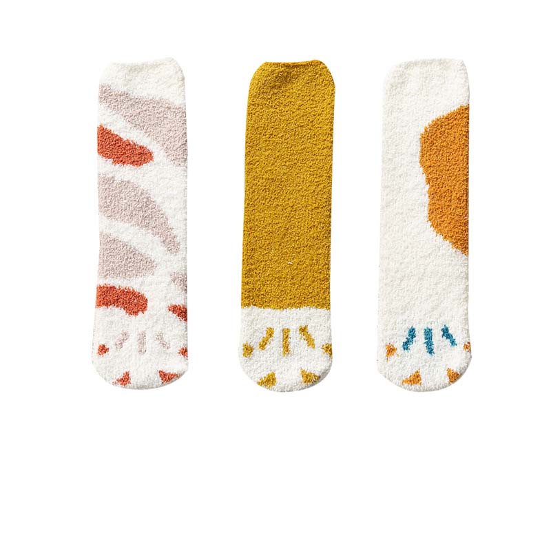 Cute Thick Coral Fleece Female Cat Paw Socks
