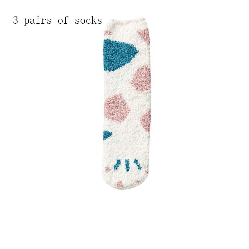 Cute Thick Coral Fleece Female Cat Paw Socks