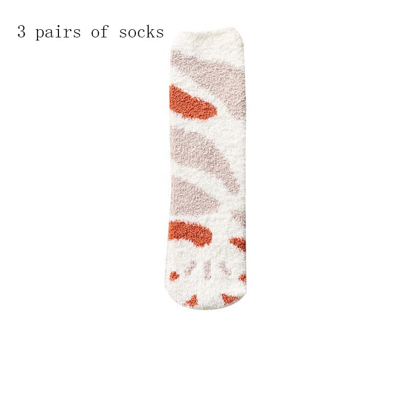 Cute Thick Coral Fleece Female Cat Paw Socks