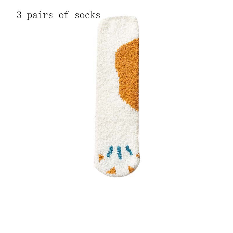 Cute Thick Coral Fleece Female Cat Paw Socks