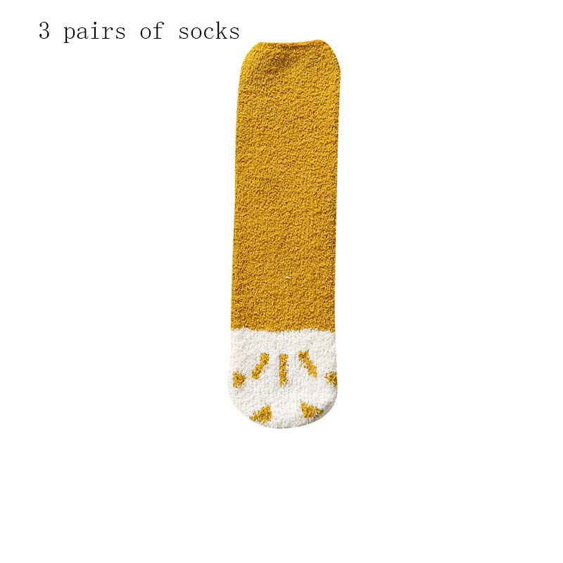 Cute Thick Coral Fleece Female Cat Paw Socks