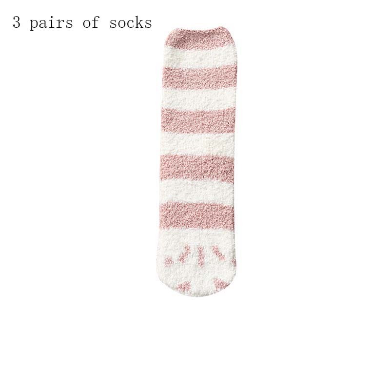 Cute Thick Coral Fleece Female Cat Paw Socks