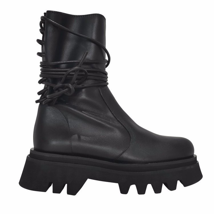 New Retro Side Zipper Ankle Boots, Handsome Thick-Soled Black Mid-Tube Boots