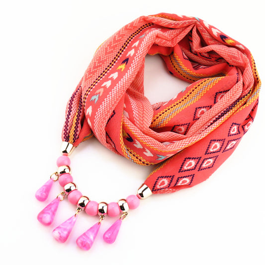 Acrylic Drop Beads Chiffon Round Necker