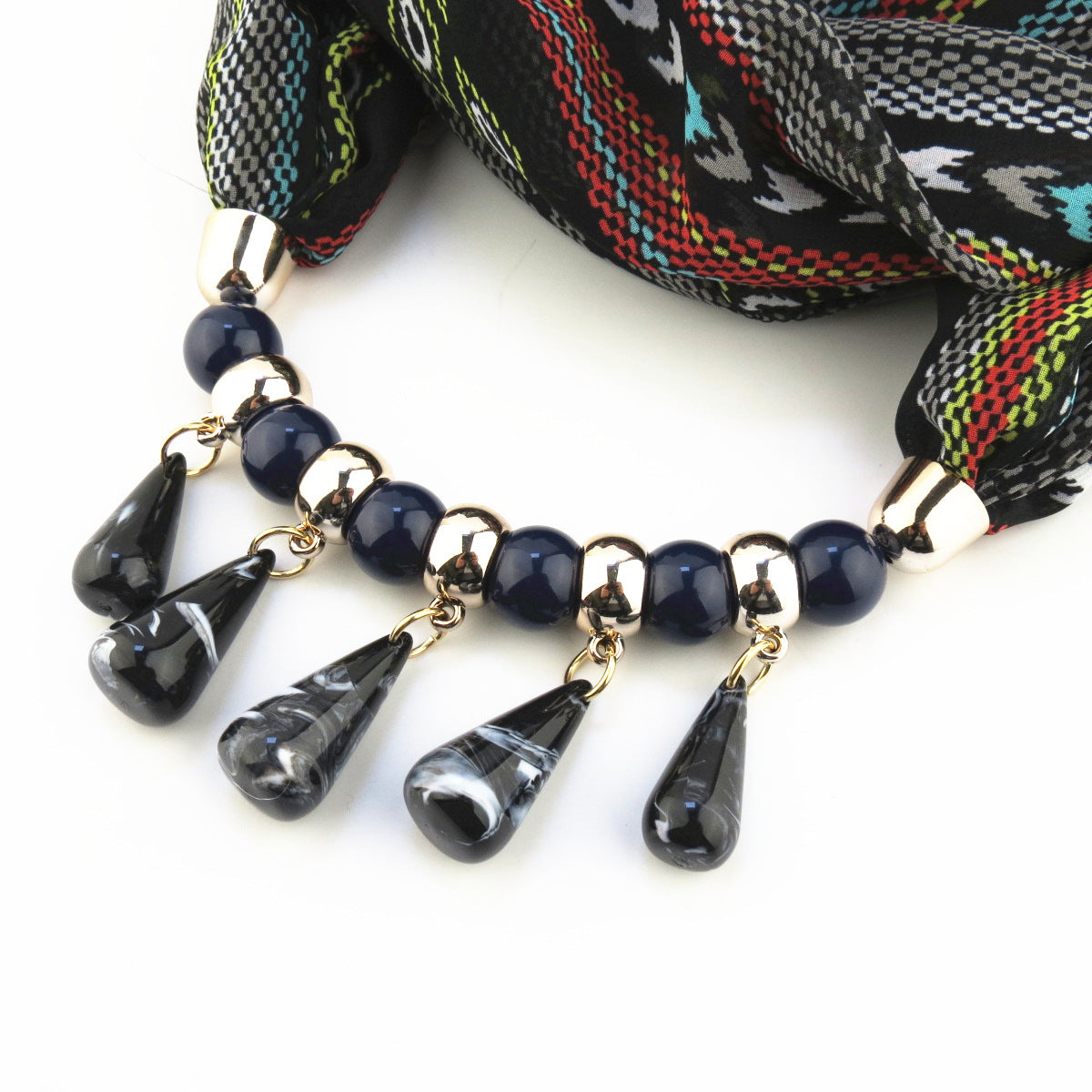 Acrylic Drop Beads Chiffon Round Necker