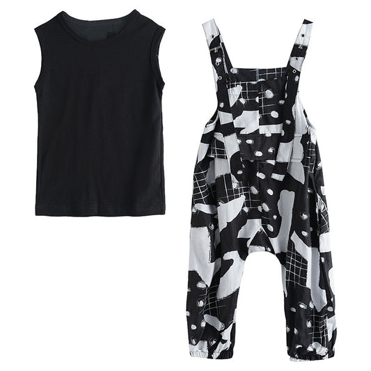 Korean Version of the Big Girl Suspenders Wide Leg Oants Two-piece Suit