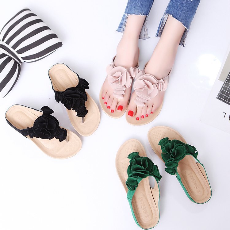 New Women's Shoes Bohemian Flower Flat Slippers