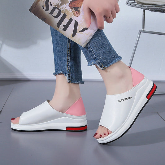 Summer Little White Shoes Women's Sponge Cake Slope with Fish Mouth Korean Version