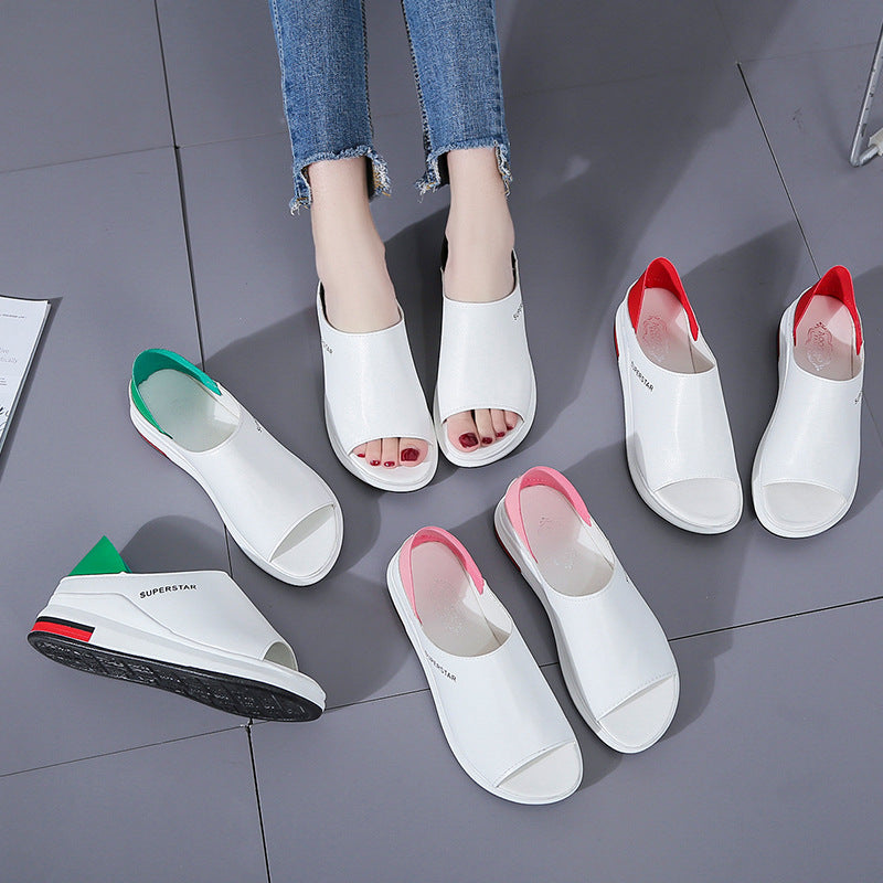 Summer Little White Shoes Women's Sponge Cake Slope with Fish Mouth Korean Version