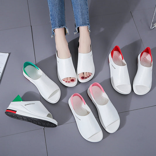 Summer Little White Shoes Women's Sponge Cake Slope with Fish Mouth Korean Version