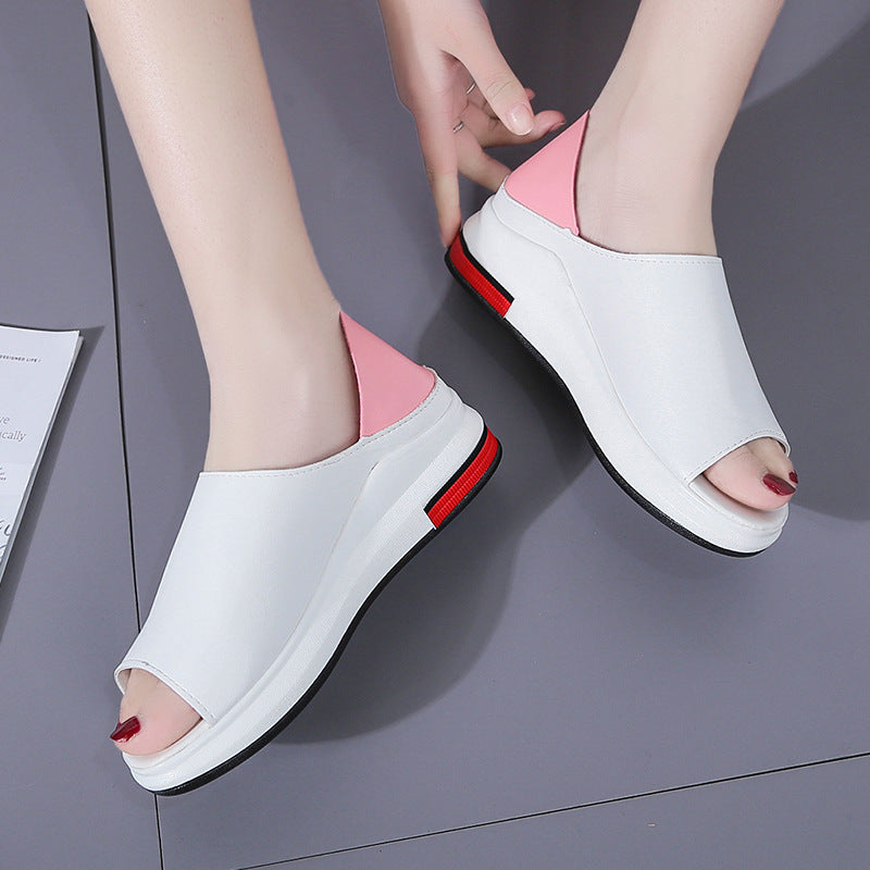 Summer Little White Shoes Women's Sponge Cake Slope with Fish Mouth Korean Version