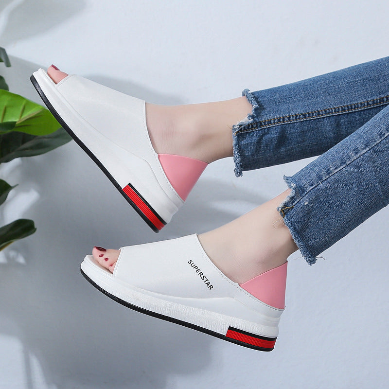 Summer Little White Shoes Women's Sponge Cake Slope with Fish Mouth Korean Version