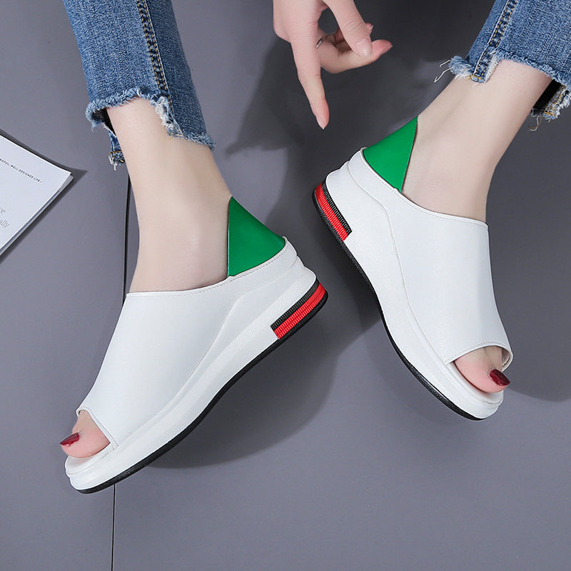 Summer Little White Shoes Women's Sponge Cake Slope with Fish Mouth Korean Version