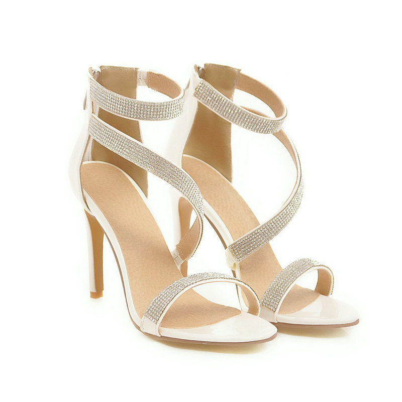 Sexy Open-Toed High Heels With Rhinestone Stiletto Cross Straps