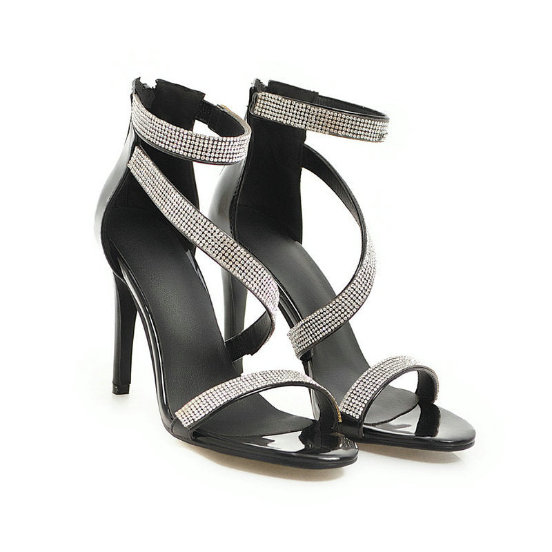 Sexy Open-Toed High Heels With Rhinestone Stiletto Cross Straps