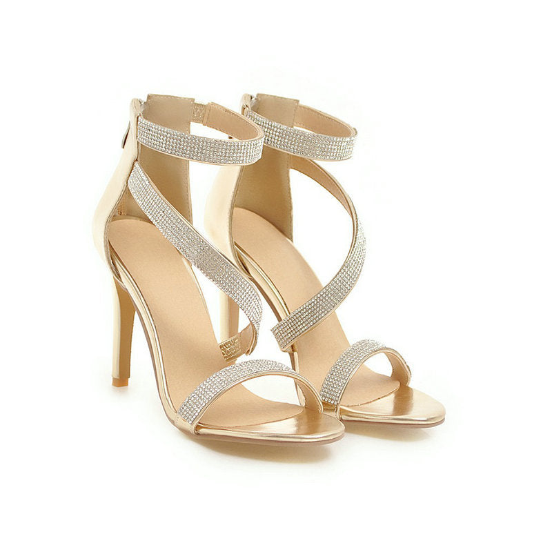 Sexy Open-Toed High Heels With Rhinestone Stiletto Cross Straps