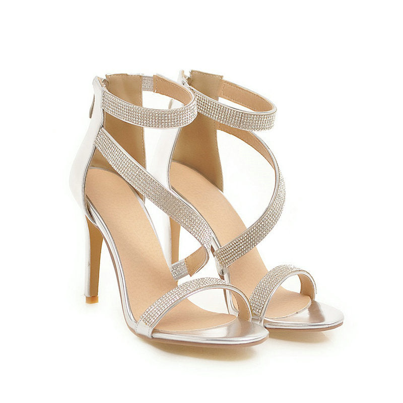 Sexy Open-Toed High Heels With Rhinestone Stiletto Cross Straps
