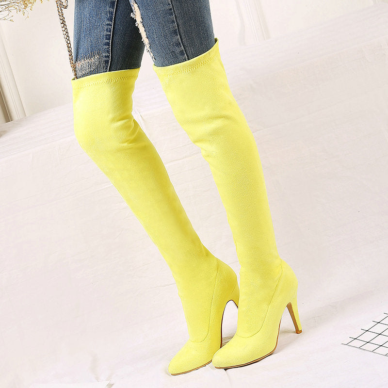 Fashion Candy Color Stiletto Heel Over-The-Knee High Boots
