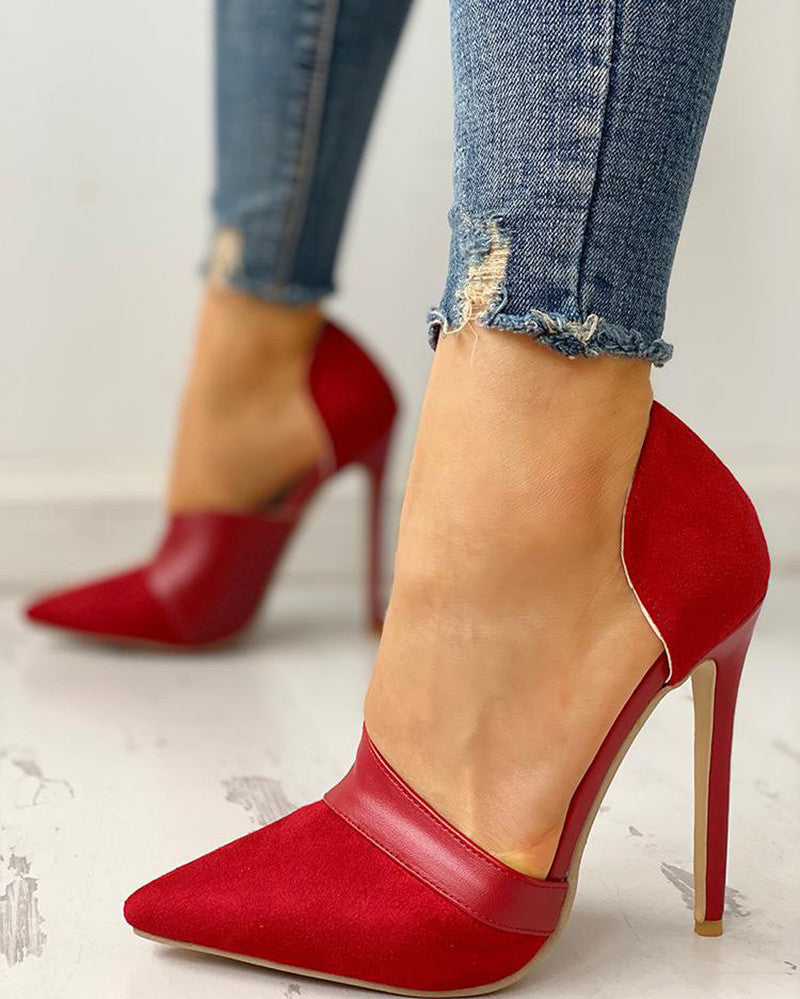 Leopard Print Women's Shoes Stiletto Suede Shallow Mouth Side Empty Bag Heel Shoes