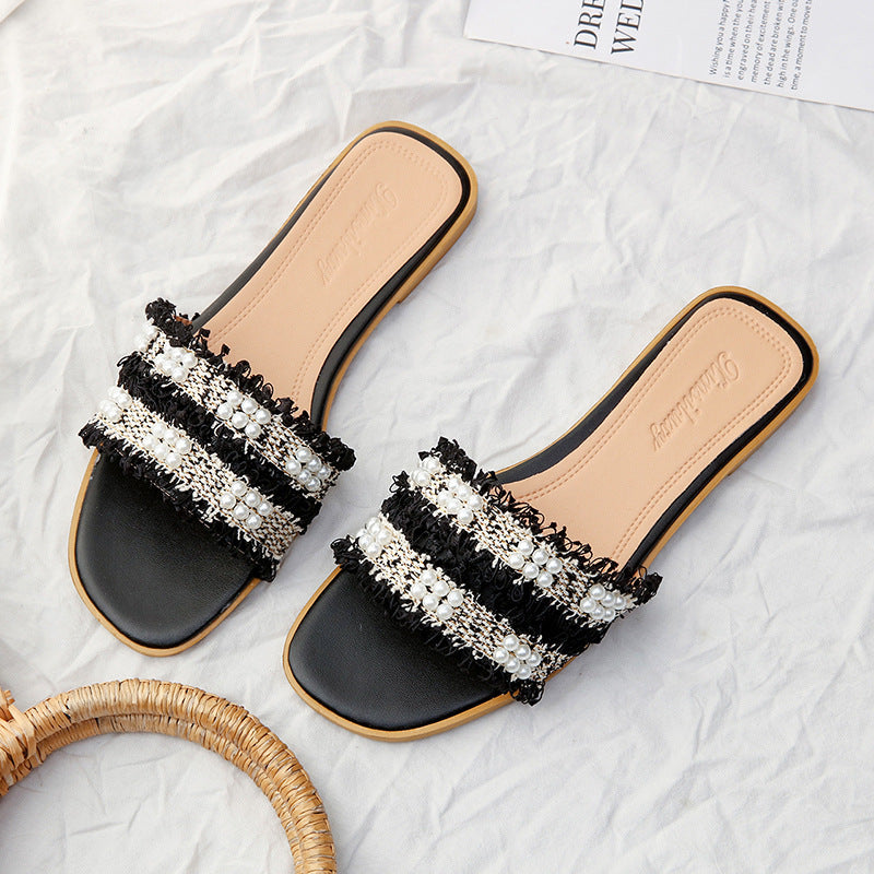 Female Flat Pearl Fairy Sandals And Slippers