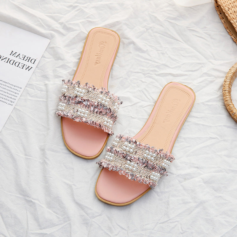 Female Flat Pearl Fairy Sandals And Slippers