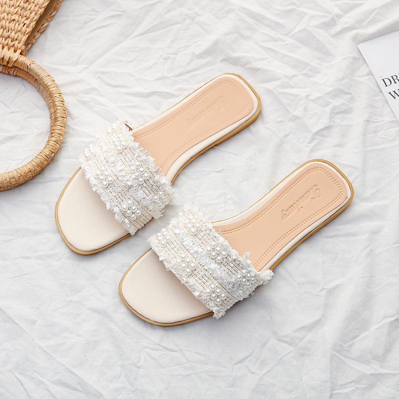 Female Flat Pearl Fairy Sandals And Slippers