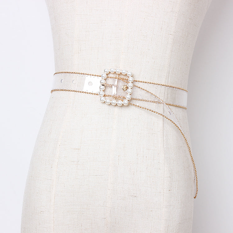 Transparent Plastic Pearl Buckle Women's Belt