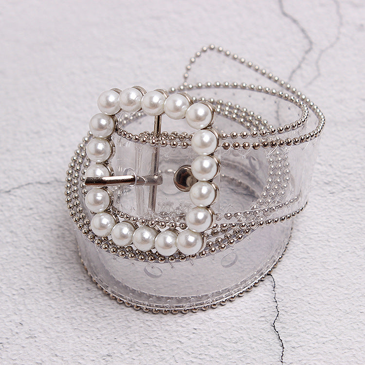 Transparent Plastic Pearl Buckle Women's Belt