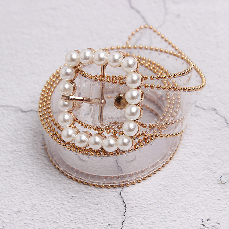 Transparent Plastic Pearl Buckle Women's Belt