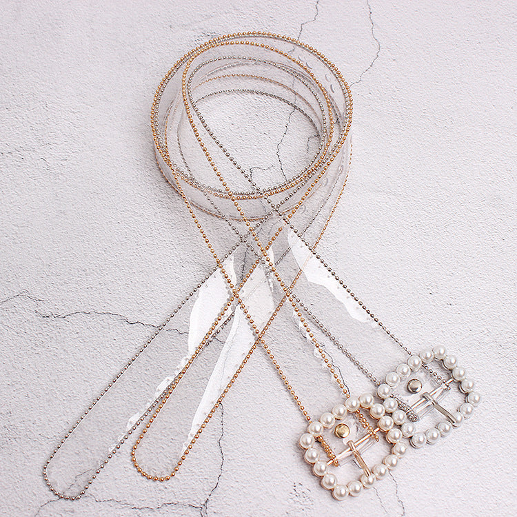 Transparent Plastic Pearl Buckle Women's Belt