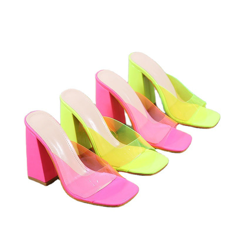 Square Toe Block Heel Sandals Transparent Pvc High Heel Sandals