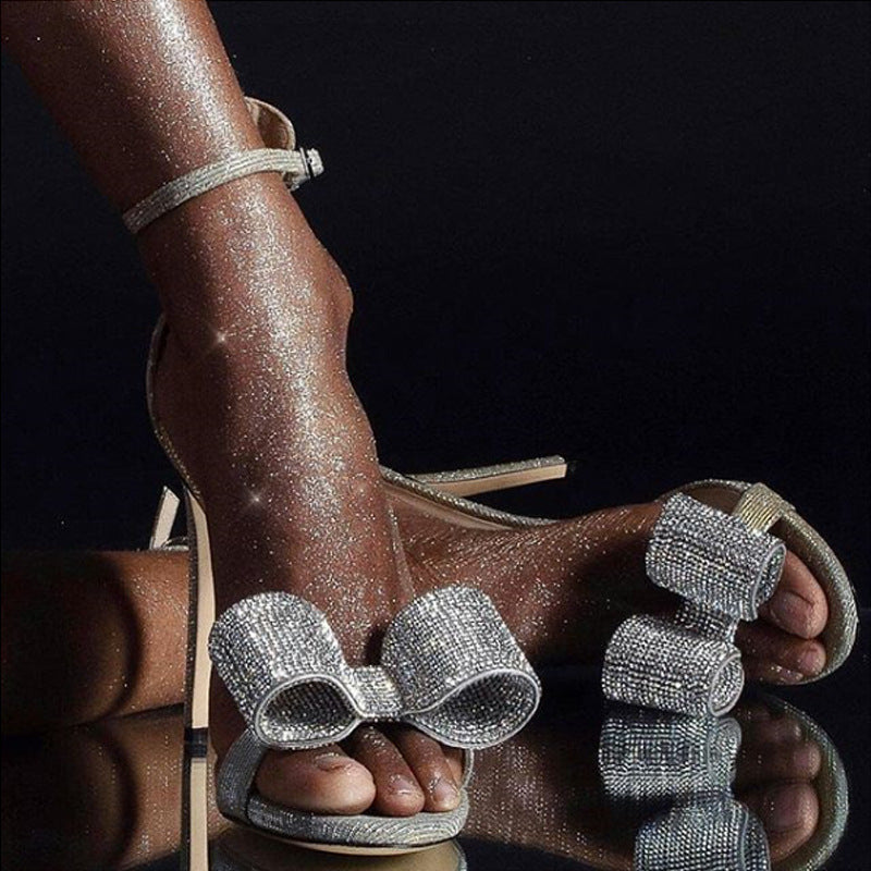 Women's High-Heeled Sandals With Rhinestone Bow