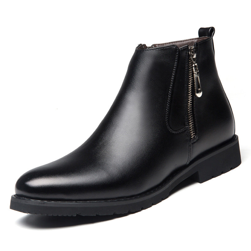 Business Pointed Side Zipper And Velvet Warm Men's Boots