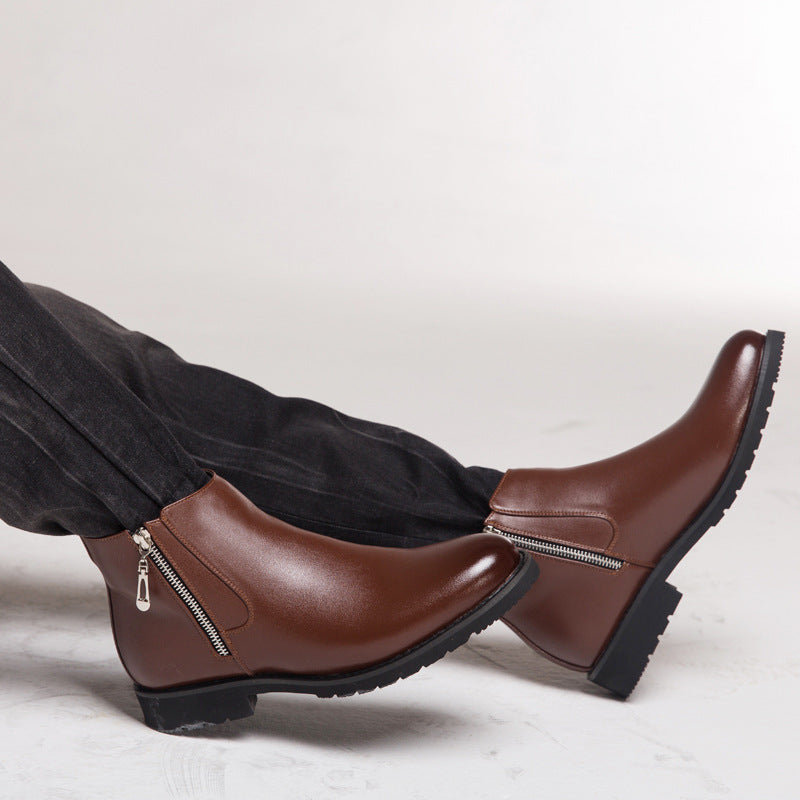 Business Pointed Side Zipper And Velvet Warm Men's Boots